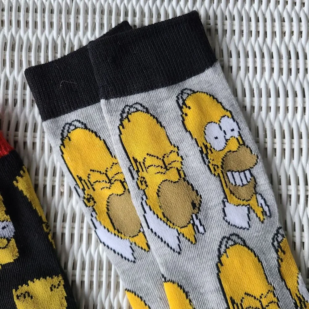 The Simpsons TV Show Bart and Homer Novelty Character Casual Crew Socks for Men